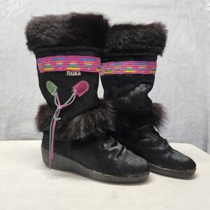 Vintage TECNICA Fur Boots Womens 6.5 Skandia Apres Goat Made Italy Brown EU 37